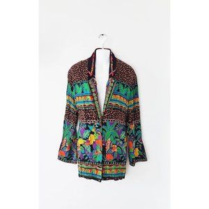 1980s Vintage Carole Little Jungle Print Blazer, Rayon Frida Kahlo Blazer